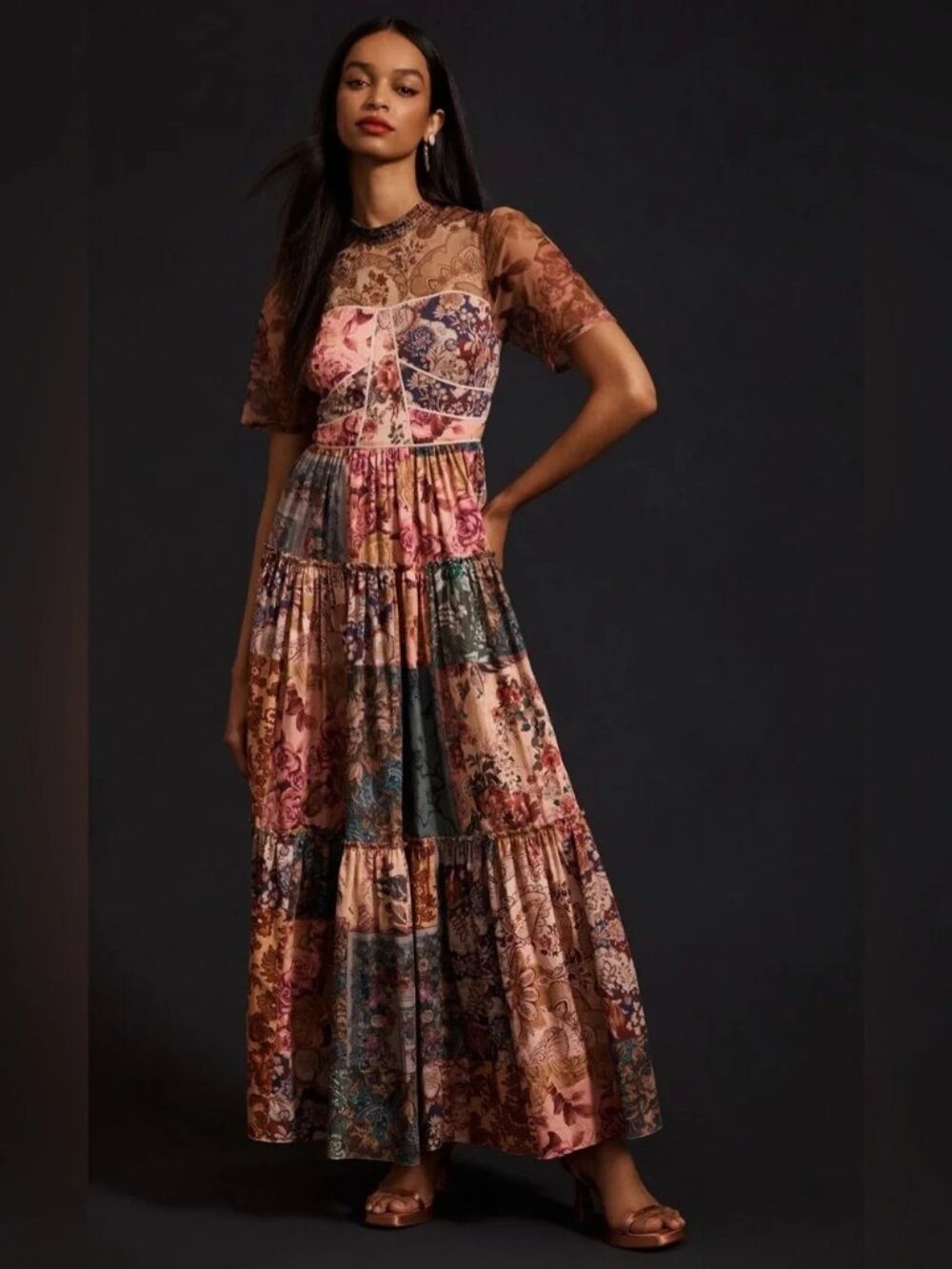 Anthropologie Geisha Designs Sheer Printed Maxi Dress